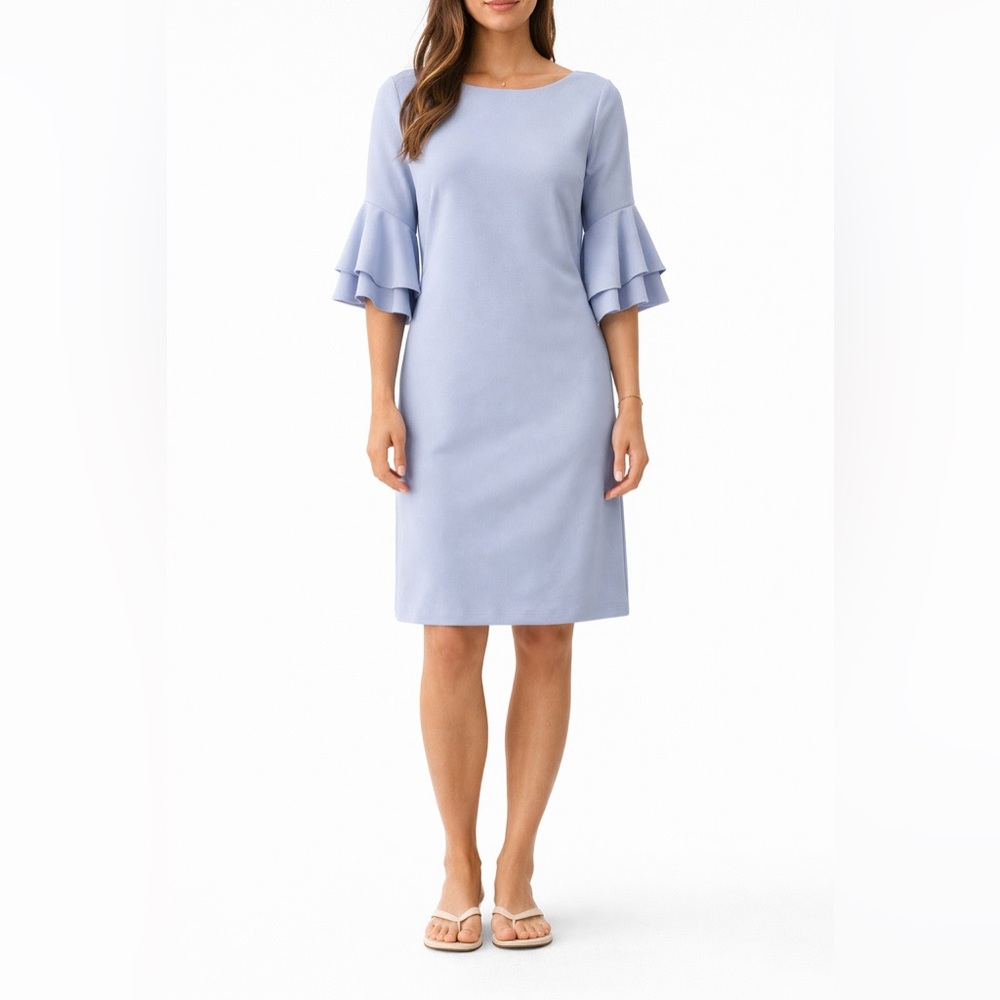 Lauren Ralph Lauren Light Blue Ruffle Sleeve Shift Dress Size 6 Boat Neck